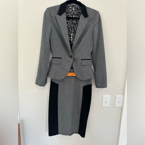 Express Skirt Suit Set Blazer Jacket 2 with Pencil Skirt 0 Office Professional - Picture 3 of 16